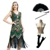 S-4Xl Europeu e Americano Anos 1920 Retrô Gatsby Festa de Baile Vestido de Noite Dupla Decote em V Vestido com Lantejoulas e Franjas