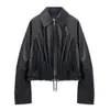 5239 Chaqueta de Cuero Genuino Estilo Celebridad Piel de Oveja Sencilla de Gama Alta Chaqueta Corta de Motociclista para Figuras Pequeñas Abrigo de Cuero