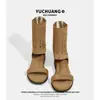 Sandálias de Verão com Aumento de Altura de 6cm para Mulheres 2026 Novo Estilo Abertas na Ponta Slip-On Botas Curtas Vazadas