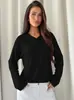 Comercio Exterior Europeo y Americano Ropa de Mujer Invierno Nuevo Seda de Leche Color Sólido Cuello en V Manga Larga Camiseta Moda Casual Top Mujer Venta al por Mayor