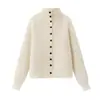 Ropa de Mujer Estilo Europeo Otoño Nueva Llegada Moda Suéter Cardigan de Punto Plano de Cuello Alto de un Solo Botón con Mangas Murciélago