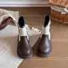 Botas Western Cowboy Cavaleiro Vintage de Retalhos de Couro, Lançamento Outono 2026, Botas de Cano Curto Versáteis e Fashion para Meninas