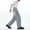 Jeans Patchwork Rasgado Plissado Scimitar para Homens e Mulheres, Tendência Primavera e Outono Estilo High Street Americano, Calças Largas Retas Soltas