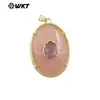 Wt-P2066 Pingente Oval Clássico de Pedra Calcedônia Rosa Quartzo Banhado a Ouro 18K Produto Semi-Acabado para Brincos e Colares DIY