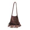 Tendência da Moda Europeia e Americana Bolsa Retrô com Franjas Outono e Inverno Nova Simples de Ombro Único Bolsa para Sogras Bolsa de Mão Tipo Balde para o Dia a Dia