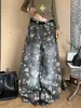 Pantalones Largos de Pierna Ancha Casuales Sueltos Retro con Patrón de Estrellas Degradado Estilo Americano Vintage Longitud de Piso Curvos Otoño e Invierno 2025
