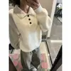 Suéter Creme Branco com Gola Lapela Estilo Retro Americano Feminino Outono Inverno Pulôver Solto Estilo Preguiçoso Cardigã de Tricô Grosso Top