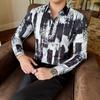 Camisa de manga larga con solapa para hombre, estilo retro urbano, con estampado digital, estilo transfronterizo, sin planchado, 3020