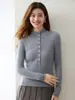 Otoño Nuevo Estilo Simple Cuello Medio Alto Un Botón Tejido de Cachemira para Mujer Ajuste Delgado Suéter Versátil
