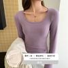 Blusas de Otoño H186 con Copas Integradas, Camisetas Interiores para Mujer, Ropa Interior de Nuevo Estilo, Manga Larga, Corte Ajustado, Cuello Redondo Amplio, Fabricantes Mayoristas de Ropa para Mujer