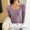Top de Otoño H186 con Copas para Mujer, Nuevo Estilo Manga Larga Ajustado Cuello Redondo Camiseta Básica, Venta al por Mayor desde el Fabricante