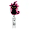 Halloween Rosa Gato Negro Fantasma Acrílico Médico Retráctil Pinza de Cocodrilo Carrete Giratorio de Fácil Extracción Portatarjeta de Identificación