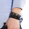 Pulsera de cuero retro con cuentas de calaveras más vendida de comercio electrónico transfronterizo para hombre, juego de bricolaje tejido