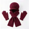 Conjunto de tres piezas para mujeres de mediana edad y mayores: gorro de punto grueso y cálido de otoño e invierno, gorra de béisbol de pelo de conejo, bufanda y guantes