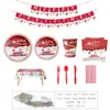 Decoración Navideña Transfronteriza de Temporada Diseño para Fiesta Plato de Papel Vaso de Papel Servilleta de Papel Mantel Plato Desechable para Cena Paquete de Vajilla