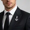 Nuevo y Elegante Broche de Ancla Incrustado de Diamantes para Hombres, Ramillete Versátil, Accesorios con Forma de Ancla Estilo Coreano