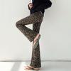 710 Pantalones de Campana Altos Estilo Nuevo Pantalones Largos Hasta el Suelo Leggings con Estampado de Leopardo Pantalones de Verano Transpirables de Cintura Alta para Mujer