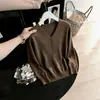 Top de punto con cuello en V y manga larga con cuentas Otoño/Invierno 2026, Suéter liso simple