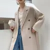 Gola de Tweed Dupla Face Vestido Jaqueta Clássica de Seis Botões Estilo Hepburn Tamanho Pequeno Solto Casual Lã Pura Casaco Outono Inverno