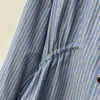 Talla Grande Otoño Nuevo Sencillo para el Trabajo Tira Ceñidora a la Cintura Camisa Rayada Casual Manga Larga para Mujer 100kg Camisa 1070