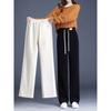 Pantalones anchos de chenilla para mujer, otoño e invierno, cintura alta, drapeados, rectos, casuales, pantalones pequeños estrechos con forro polar, primavera y otoño