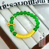 Pulsera de Tubo Curvo Vajra Chapado en Oro Estilo Antiguo con Cuentas de Piedra Natural Verdes, Estilo Étnico, Sensación de Alta Gama, Realza el Tono de Piel, Joyería de Cuentas al por Mayor