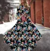 Vestido Europeo y Americano Nuevo Transfronterizo de Primavera y Otoño 2025 Estampado Dobladillo Grande Elegante Chifón Floral Falda Larga Ajustada