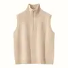Colete de Tricô de Caxemira Elegante com Zíper e Gola Alta para Outono e Inverno Feminino, Novo Estilo 2026, Suéter Colete de Cor Sólida com Caimento Solto