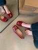 Brisa Suave da Noite Sapatos de Camada Única Sapatos de Fada 2025 Primavera e Outono Novos Bico Quadrado Laço Plano Macio Versátil Sapatos Feijão
