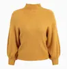 Gola Chique Meio Cabelo Slim-fit Versátil Manga Longa Tricotado Espesso Camiseta Base Feminina Início do Outono Elegante Quente Top Interno