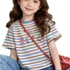 Camiseta de Manga Corta a Rayas para Niña Verano 2026 Nueva Camiseta de Manga Corta para Niños Top Holgado Camiseta