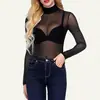 Amazon 2023 top de camiseta de malla translúcida Europeo y Americano transparente todo-partido Camiseta para mujer