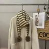 Bufanda Grande de Punto Invierno Estilo Navidad para Estudiantes Mujeres, Chal Rayado Lindo Desmontable con Pompón, Calentador de Cuello de Lana para Abrigo