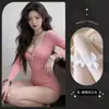 Lencería Sexy Lemon Story: Ajustado, Puramente Atractivo, Rayado, Tentador, Escote Bajo, Manga Larga, Bodie de Niña Estilo Dulce
