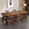 Mesa y sillas de comedor de madera maciza retro, juego simple moderno para comedor del hogar, mesa para comer, banco de trabajo para apartamento pequeño, escritorio largo