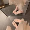 Sandalias de Verano para Mujer Outfit de Moda Correa con Brillo Sandalias Planas y Pantuflas Francesas Combinables Chanclas Zapatos de Mujer 2025