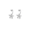 Pendientes de Plata Pura con Flor Totalmente Incrustada en Forma de U, Modelo Nuevo 2026, Diseño Único, Pendientes de Tuerca de Rosca Amigables con el Oído C00563