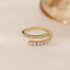 Anel Aberto com Pérola de Imitação e Zircônia 2025 Novo Estilo Popular Design Estilo Cool para Meninas Anel para Dedo Indicador Ins