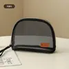 Bolsa de almacenamiento de malla con etiqueta de cuero, bolsa de almacenamiento de cosméticos de malla portátil, bolsa de almacenamiento de artículos de tocador con asa, bolsa de almacenamiento de viaje