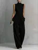 2026 Site Independente Transfronteiriço Europeu e Americano da Amazon Conjunto de Camisa de Algodão e Linho Fluida Cor Sólida Elegante da Moda Sem Mangas Calça Longa