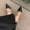 2025 Mocasines de Cuero Genuino de Tacón Grueso con Remaches Franceses de Tacón Alto, Sandalias de Punta Fina para Mujer
