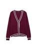 Estilo europeo y americano 2025 primavera nuevo cárdigan tejido a rayas con cuello en V y combinación de colores rojo oscuro Amazon comercio exterior transfronterizo