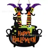 Decoraciones Populares Transfronterizas para Puertas de Halloween: Fantasma, Calabaza, Gato Negro, Señal de Decoración de Corona para Puerta Principal de Madera de Halloween