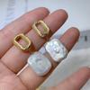 Pendientes de Plata 925 con Aguja, Perlas Barrocas Irregulares, Pendientes Asimétricos Colgantes, Pendientes Cuadrados Estilo Ins, Perlas de Agua Dulce Naturales
