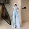 Conjunto Elegante Sem Mangas de Cor Sólida Transfronteiriço Calças de Pernas Largas de Cintura Alta Duas Peças Novo Estilo Estilo Ocidental Look Slim Moda Versátil