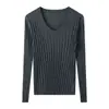 Suéter de lana de 60 hilos, top de punto acanalado para mujer de otoño e invierno, versátil camisa básica de manga larga ajustada estilo francés
