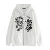 Sudadera con Cremallera Estampado de Dragón para Mujer Amazon 2025 Moda Callejera Europea y Americana Sudadera con Capucha Chaqueta de Forro Polar Holgada de Moda