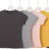 Camiseta de Algodón Puro Color Sólido Transfronteriza 230g Corte Delgado Verano Cuello Redondo para Mujer Moderna Estilo Americano Moda Versátil