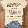 Camiseta Redonda con Estampado de Letras Estilo Occidental, Top Casual de Manga Corta para Mujer de Vacaciones, Ropa para Mujer