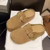 Pantuflas cerradas de suela gruesa para mujer, que aumentan la altura oculta, novedad otoño 2026, retro, para persona perezosa, Birkenstock de media zapatilla para exteriores, zapatos casuales de un solo color